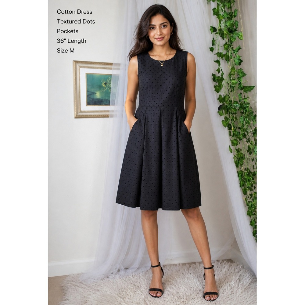 Gap Whimsigoth Fit & Flare Party Dress Cotton Modern Preppy Black Pleated Size M